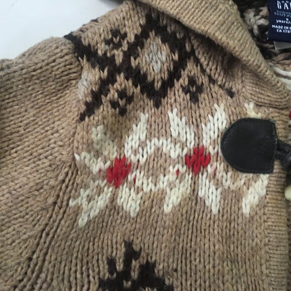 Baby Gap Button Up Knit Sweater Pockets Hooded Reindeer Moose Sz 3 Unisex Beige - Picture 7 of 15